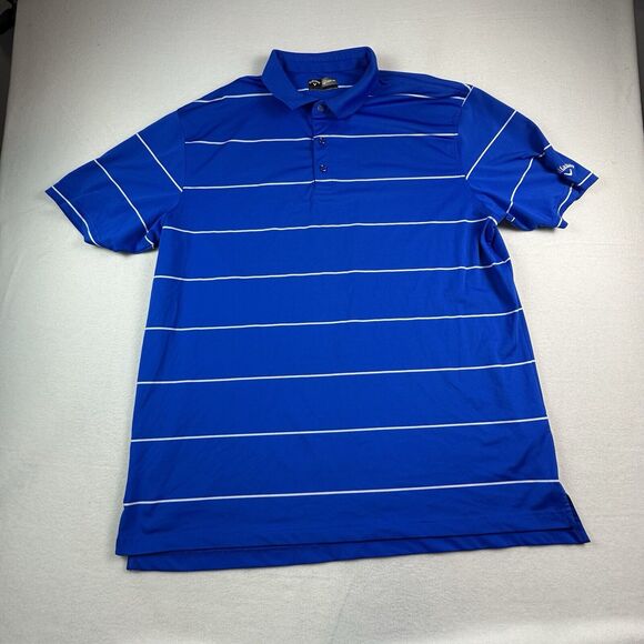 Callaway Shirt Mens 2XL Blue Striped OPTI DRI Performance Golf Polo Stretch - Picture 1 of 9